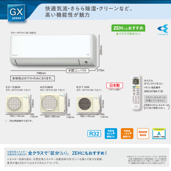 エアコン 18畳 5.6kw ダイキン ルームエアコン GXシリーズ 単相200V 2024年モデル ホワイト S564ATGP-W