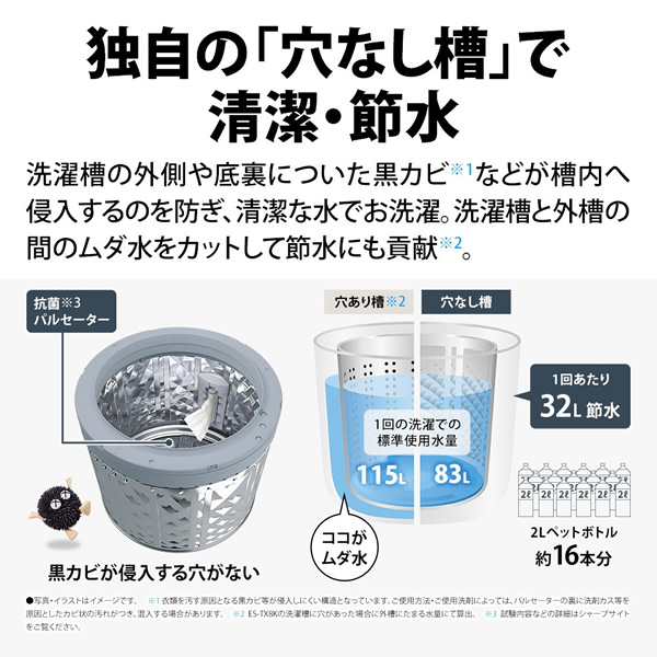 洗濯乾燥機 SHARP シャープ 8.0kg ホワイト ES-TX8K-W