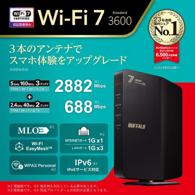 Wi-Fiルーター Wi-Fi 7(11be)対応デュアルバンド 無線LAN バッファロー
