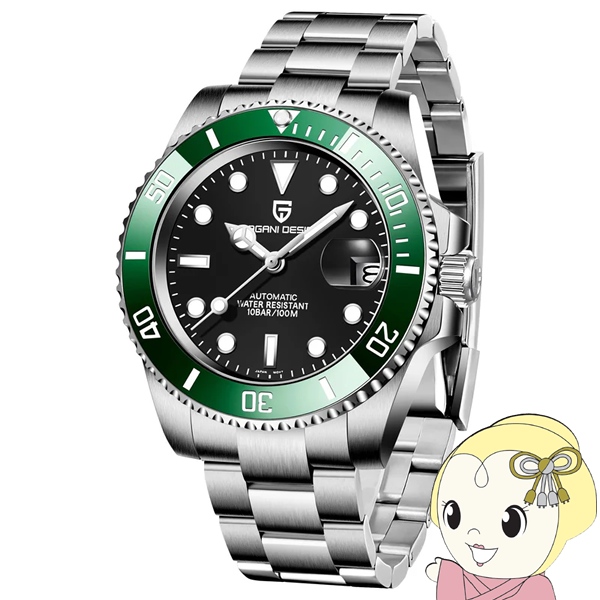 腕時計 メンズ PAGANI DESIGN PD-1661 自動巻き 日付表示 40mm ブラック文字盤 グリーンベゼル パガーニデザイン