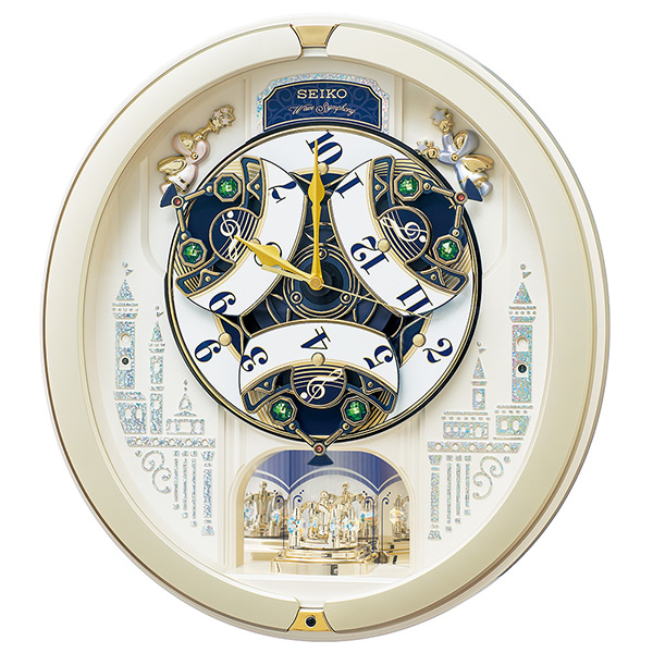掛け時計 薄金色 パール塗装 セイコー SEIKO 壁掛け からくり時計 RE579S 電波時計 メロディ 音量調節 スイープ 静か 音がしない_2