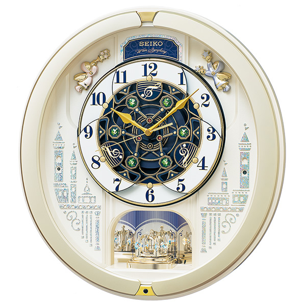 掛け時計 薄金色 パール塗装 セイコー SEIKO 壁掛け からくり時計 RE579S 電波時計 メロディ 音量調節 スイープ 静か 音がしない_3