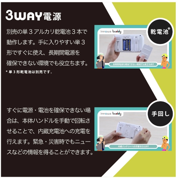 ポータブルラジオ 防災機能付き ワンセグ AM FM 短波ポータブルデジタルラジオ ブラック innowa buddy BD003 INNOWA_6