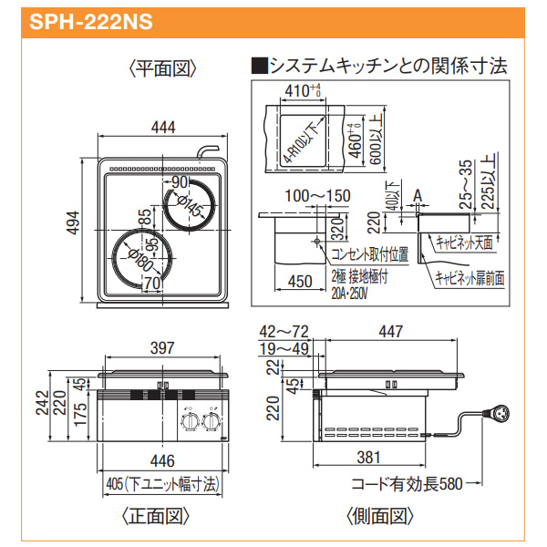 三化工業 プレートヒーター ビルトイン2口 200V SPH-222NS 電気コンロ 