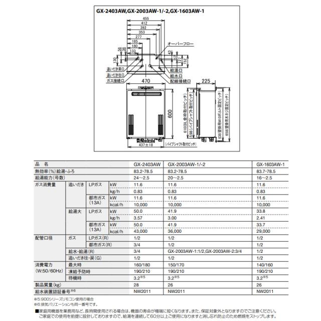 パーパス 標準24号 ふろ給湯器 オート ＬＰガス用 GX-2403AW-LP 屋外壁掛形 RF式 設置フリー 給湯 追いだき PS標準設置兼用