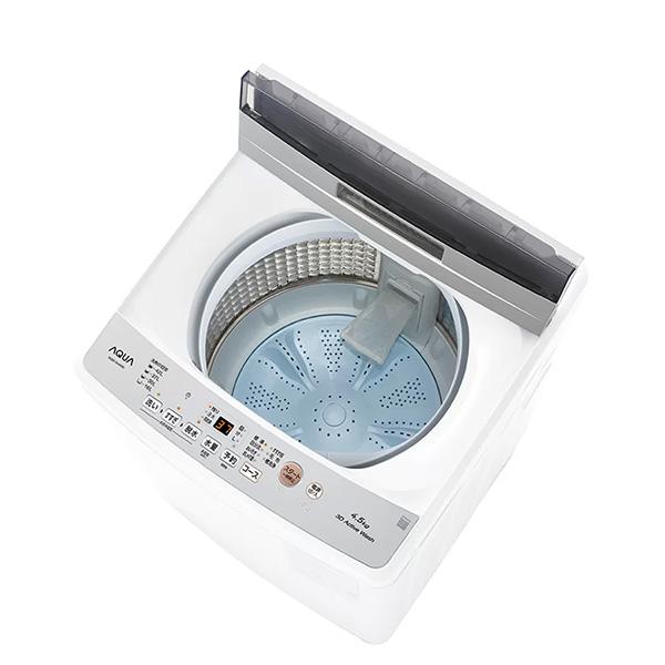 AQUA 全自動洗濯機 4.5kg アクア AQW-S4A-W ほぐし仕上げ 高濃度クリーン浸透 3Dアクティブ洗浄 クリアガラストップ
