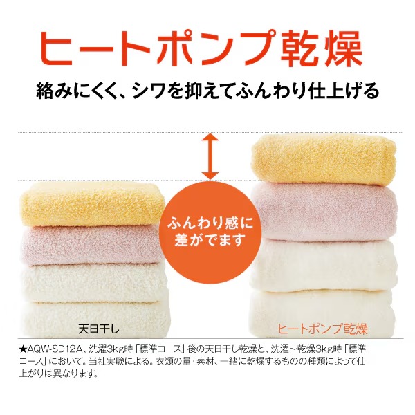 [予約 約1-2週間以降]ドラム式洗濯乾燥機 【標準設置費込】 AQUA アクア まっ直ぐドラム 洗濯12kg/乾燥6kg 左開き ホワイト AQW-SD12A-L-W_7