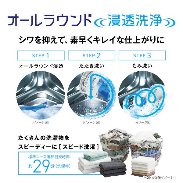 [予約 約1-2週間以降]ドラム式洗濯乾燥機 【標準設置費込】 AQUA アクア まっ直ぐドラム 洗濯12kg/乾燥6kg 右開き ホワイト AQW-SD12A-R-W_13