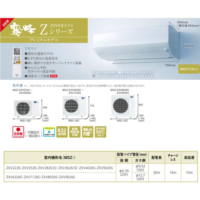 エアコン 標準工事費込 6畳 三菱電機 霧ヶ峰 Zシリーズ 単相100V 2.2