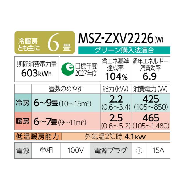 エアコン 標準工事費込 6畳 三菱電機 霧ヶ峰 Zシリーズ 単相100V 2.2