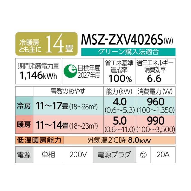 エアコン 標準工事費込 14畳 三菱電機 霧ヶ峰 Zシリーズ 単相200V 4.0