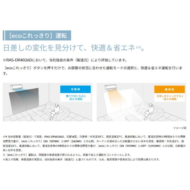 エアコン 標準工事費込 日立 白くまくん 6畳 ルームエアコン 100V (冷房：6〜9畳/ 暖房：5〜6畳) Dシリーズ スターホワイト RAS-DR2226S-W_8