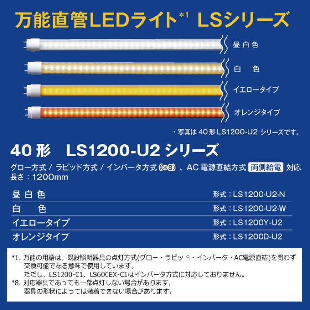 40形直管LED EZSWITCH LS1200D-U2R グロー ラピッド インバータ AC電源直結 角度可変機能あり エムジー MGMT_18