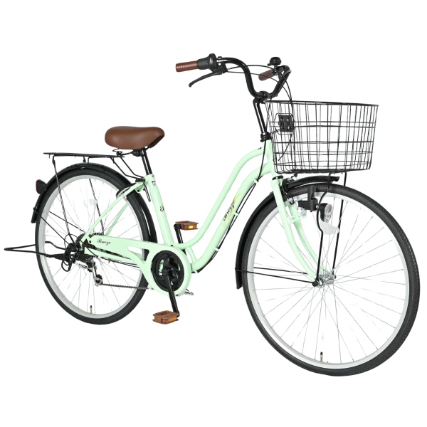 【メーカー直送】 自転車 26インチ 美和商事 ブリーズ26 外装6段変速 LEDブロックダイナモライト カゴ付き 鍵付き シャーベットグリーン_1