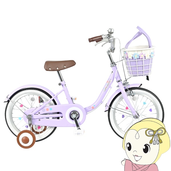 【メーカー直送】 子供用自転車 16インチ 美和商事 パピヨン16 ラベンダー 補助輪付き キッズ自転車 キッズサイクル お花かごバッグ付き