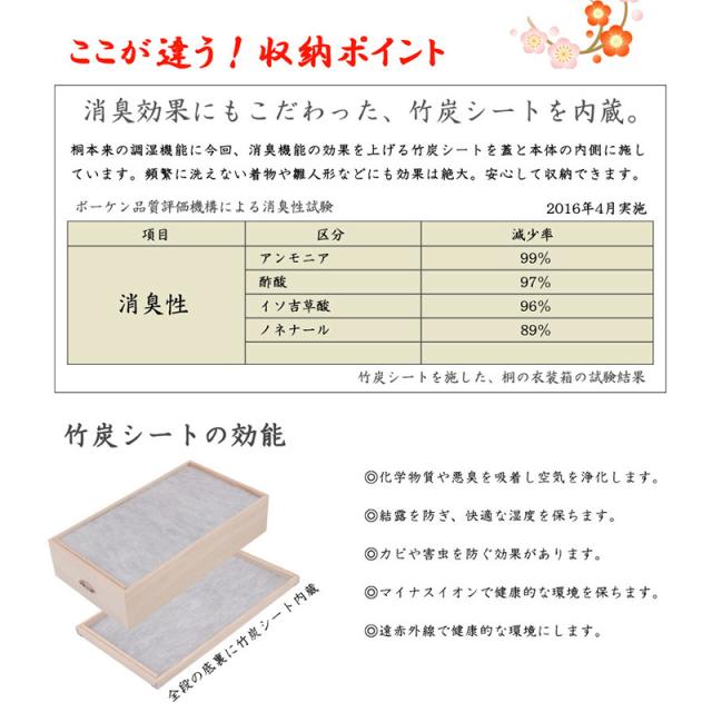 雛人形ケース 3段 高さ71.5cm 総桐 雛人形収納ケース キャスター付き 桐収納 桐箱 押し入れ収納 収納箱 木箱 衣装ケース 桐タンス 日本製_2