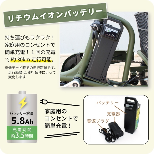 電動アシスト三輪自転車 ミムゴ E-PARTON PLUS イーパートン プラス ノーパンク ロータイプ BEPN18PN マットカーキ_7