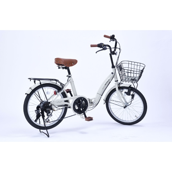 [予約 6月日以降]折りたたみ自転車 20インチ 6段変速 MYPALLAS マイパラス バスケット付き ダイナモLEDライト付き 鍵付き MF203-GY グレージュ_3
