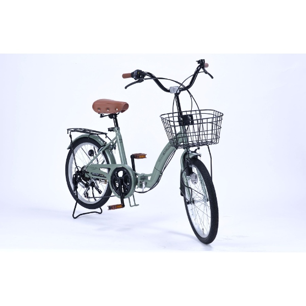 [予約 6月日以降]折りたたみ自転車 20インチ 6段変速 MYPALLAS マイパラス バスケット付き ダイナモLEDライト付き 鍵付き MF203-LG リーフグリーン_2