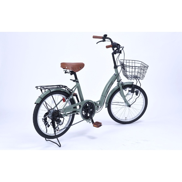 [予約 6月日以降]折りたたみ自転車 20インチ 6段変速 MYPALLAS マイパラス バスケット付き ダイナモLEDライト付き 鍵付き MF203-LG リーフグリーン_3