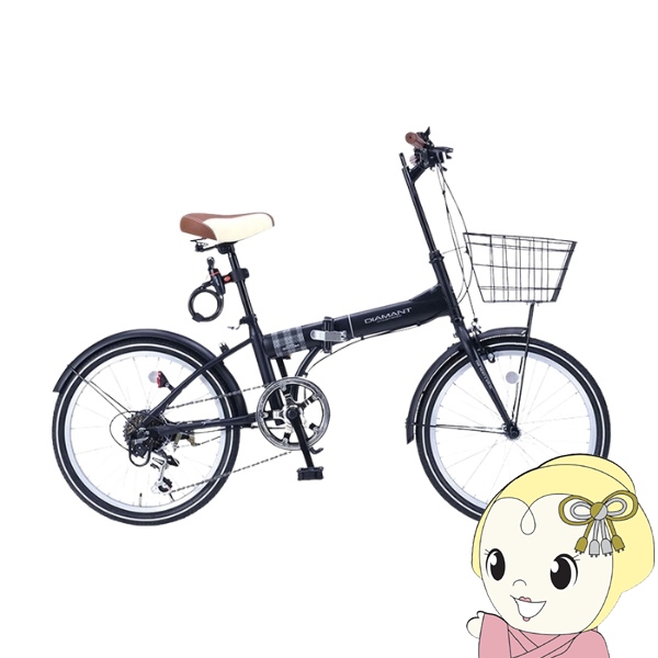 折りたたみ自転車 20インチ 6段変速 バスケット付き LEDライト付き 鍵付き 折り畳み MYPALLAS マイパラス MF205-BK マットブラック