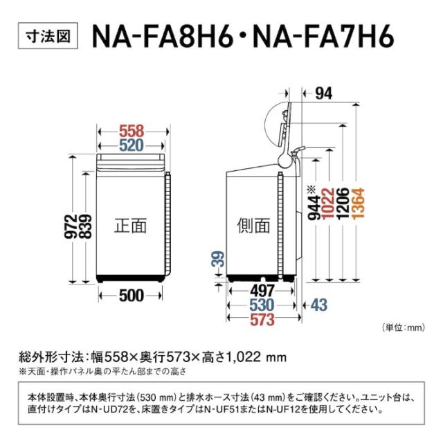 全自動洗濯機 Panasonic パナソニック 8.0kg ホワイト NA-FA8H6-W 全自動洗濯機 Panasonic パナソニック 8.0kg ホワイト NA-FA8H6-W