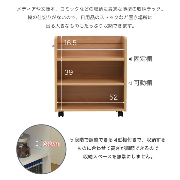 クローゼット 収納 ラック 2個セット 幅19.5奥行58 .5 キャスター付き スリム 押し入れ収納 本棚 ワゴン 隙間 ホワイト_3