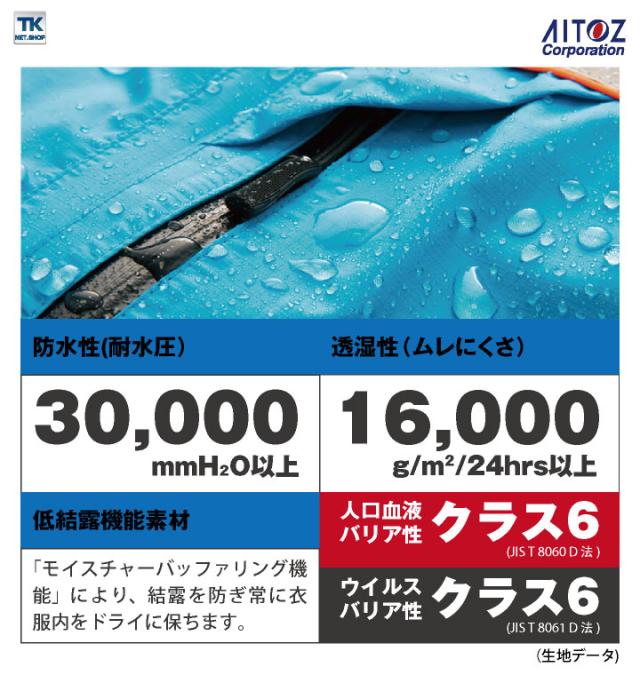 感染防止ジャケット AITOZ TULTEX DIAPLEX 感染防止衣 医療 透湿 防水 防風 丈夫 ウイルス対策 救急隊 病院 アイトス ジャケット 長袖 az-56306-b_2