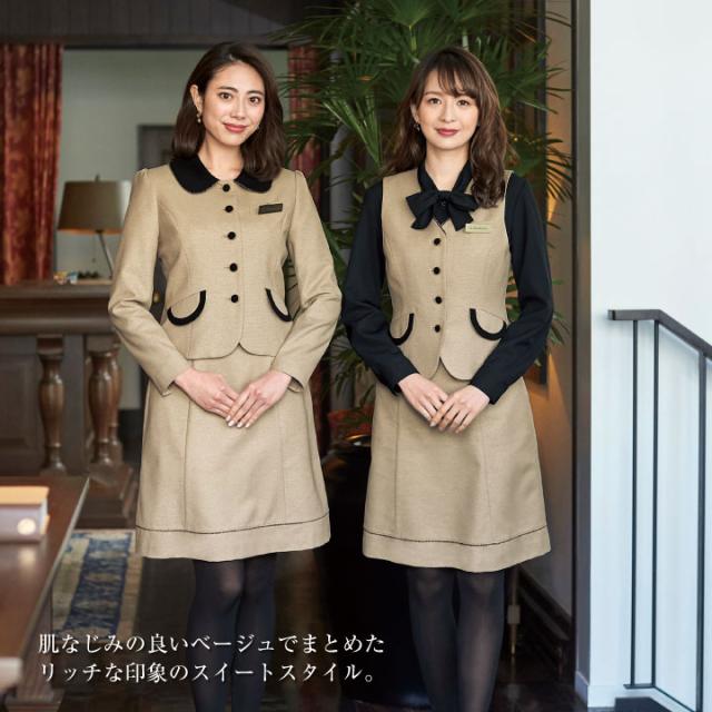 ベスト レディース アンジョア ベージュ 事務服 制服 ジレ 仕事服 受付 接客業 ホテル 美術館 enjoie jo-11520-b_3