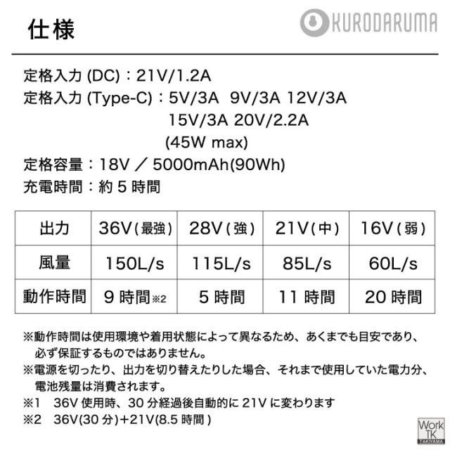 2026年新型 最大36V KS-304 クロダルマ バッテリー 単品 大容量 空調作業服 空調ウェア 春夏 作業着 涼しい 暑さ対策 熱中症対策 リチウムイオン 交換 スペア 予備 エアーセンサー kd-ks304_4