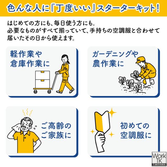 空調服R 7.2V ファン バッテリー セット スターターキット 空調作業服 空調ウェア 涼しい 熱中症対策 ファンユニット バッテリ 暑さ対策 工事現場 農作業 軽作業 SKSP02 FAN2200 BTSP1 kf-sksp02