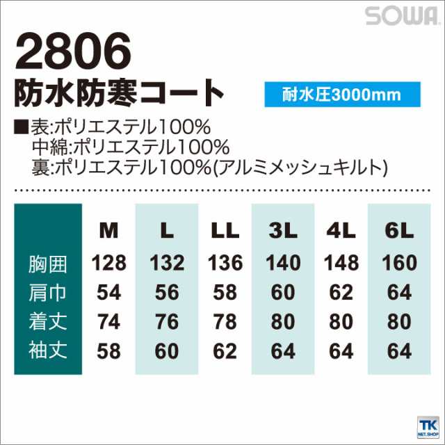 防寒服 防寒着 作業服 作業着 厳しい天候から身体を守る 防水防寒コート アルミメッシュキルト 防寒ジャンパー 防寒コート 秋冬 SOWA  長の通販はau PAY マーケット workTK au PAY マーケット－通販サイト