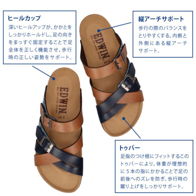 エドウィン サンダル メンズ 黒 フットベットサンダル 歩き