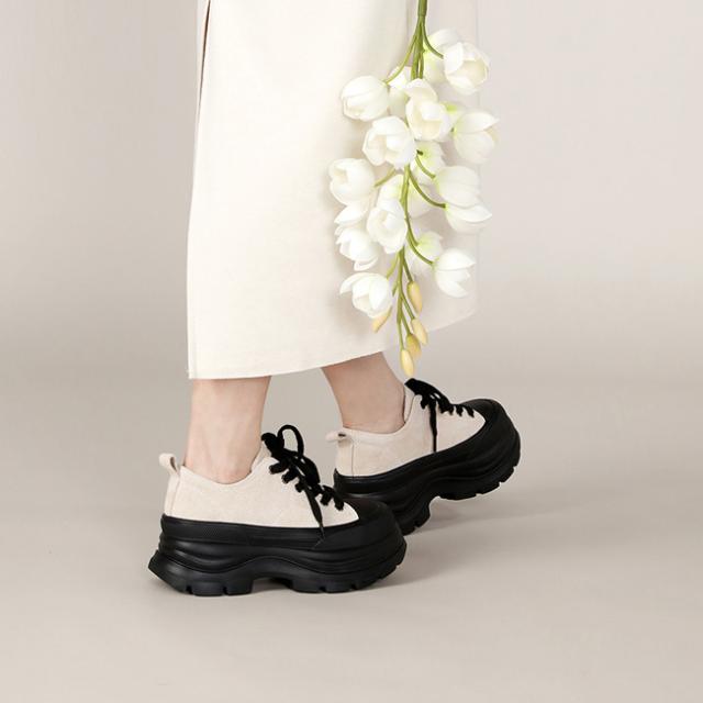 スニーカー レディース 厚底 柔らかい 疲れない 履きやすい 歩きやすい 痛くない 蒸れない 本革 低反発 7cm 美脚 軽量ローカット 通気性 2E相当 おしゃれ かわいい シンプル 通学 通勤 ダッドスニーカー シューズ 靴_13