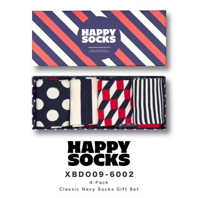 4足セット Happy Socks 靴下 ユニセックス メンズ レディース 4-Pack Classic Navy Socks Gift Set ドット ボーダー レッド ギフトボックス プレゼント ソックス ハッピーソックス ブランド XBDO09-6002 送料無料の通販は 6,134円
