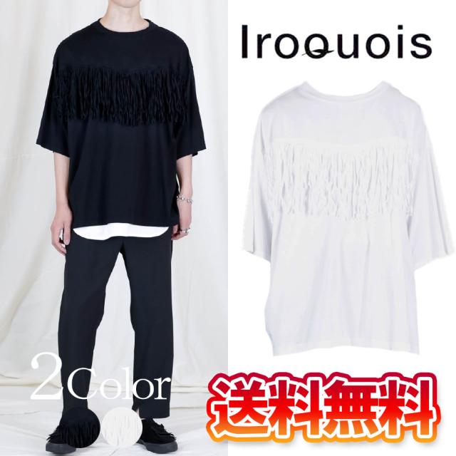 送料無料 Tシャツ 半袖 メンズ ビッグシルエット ビッグTシャツ 無地 ブラック 黒 ホワイト 白 コットン 綿 大人 シンプル Uネック アウター シャツ オーバーサイズ 洋服 ブランド Iroquois イロコイ フリンジ トップス 服 2024