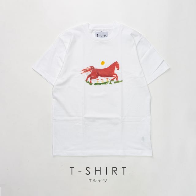 Encre. アンクレ Tシャツ レディース メンズ 半袖 綿100% ブランド 綿 馬柄 馬 プリント おしゃれ かわいい 可愛い きれいめ コットン コットン100% ホワイト 白_1