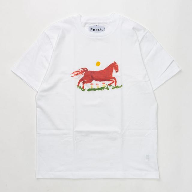 Encre. アンクレ Tシャツ レディース メンズ 半袖 綿100% ブランド 綿 馬柄 馬 プリント おしゃれ かわいい 可愛い きれいめ コットン コットン100% ホワイト 白_3