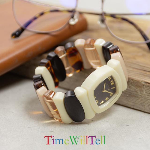 time will tell 腕時計 タイムウィルテル レディース メンズ 見やすい 電池式 アナログ ウォッチ おしゃれ かわいい オシャレ 可愛い 男女兼用 時計 通すだけ トノー型 日本製ムーブメント バングルウォッチ バングル 伸びる バンド ゴムバンド 文字盤 見やすい