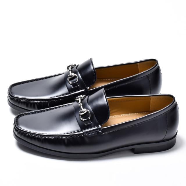 スウェード　ローファー　スクエアトゥビットローファー （黒シルキースエード） Raza Bit Loafer (Suede) 〈BLACK×SILVER〉 」 スウェードローファー