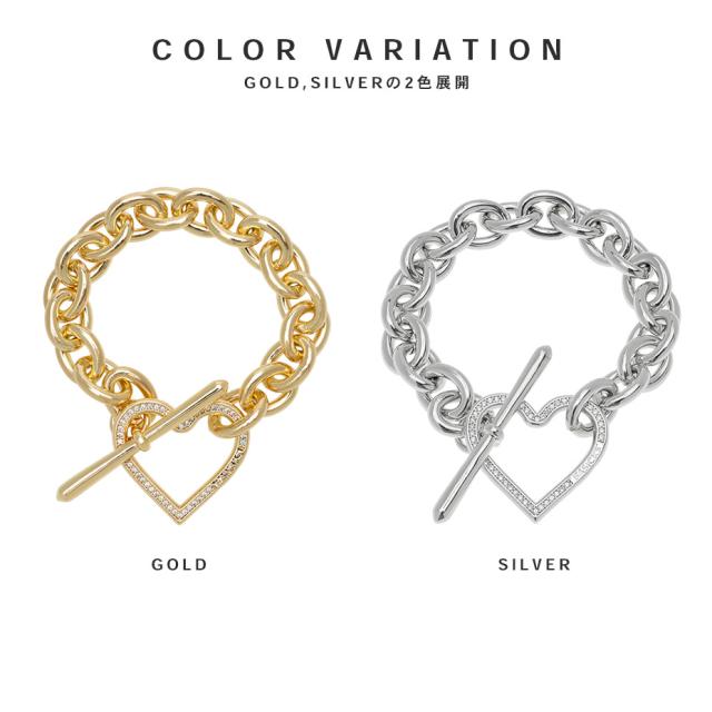 BASICKS ベイシックス Heart Link Flow Bracelet a-AC26 ブレスレット メンズ レディース ブランド おしゃれ かっこいい 可愛い かわいい 真鍮 チェーン ハート ジルコニア マンテル アクセサリー ユニセックス ゴールド 金 シルバー 銀_1
