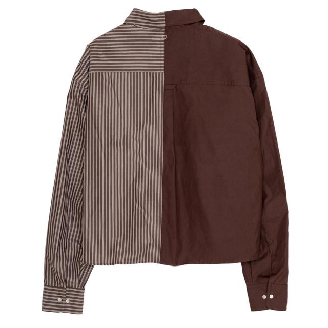 BASICKS ベイシックス Docking Short Shirt a-SH03 ドッキングシャツ ショートシャツ カジュアルシャツ レディース メンズ 長袖 ショート丈 シャツ アシンメトリー カジュアル ショート ブランド おしゃれ かわいい 可愛い ブラウン 茶色_2