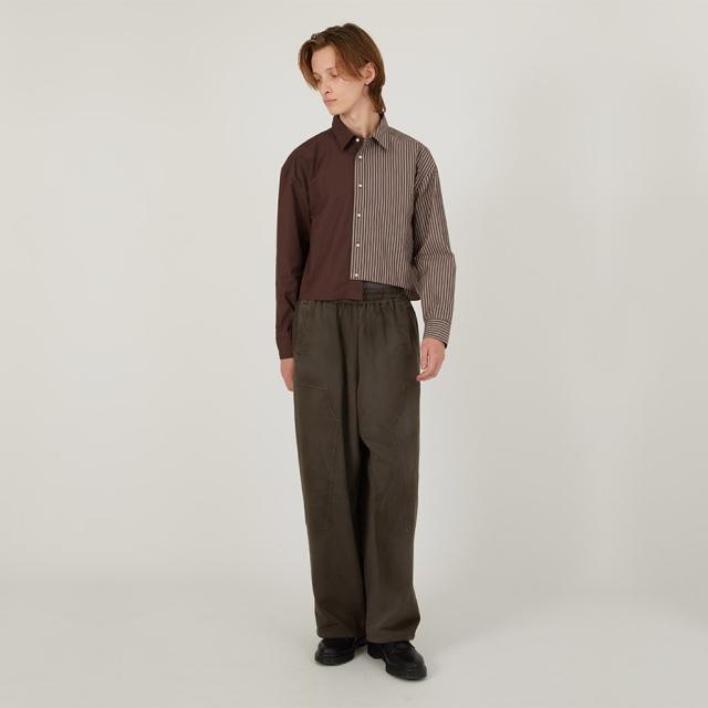 BASICKS ベイシックス Docking Short Shirt a-SH03 ドッキングシャツ ショートシャツ カジュアルシャツ レディース メンズ 長袖 ショート丈 シャツ アシンメトリー カジュアル ショート ブランド おしゃれ かわいい 可愛い ブラウン 茶色_3