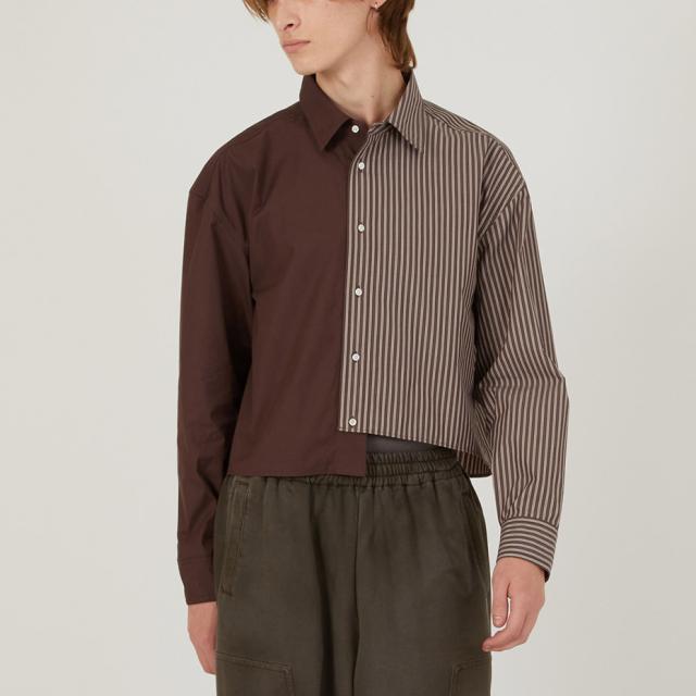 BASICKS ベイシックス Docking Short Shirt a-SH03 ドッキングシャツ ショートシャツ カジュアルシャツ レディース メンズ 長袖 ショート丈 シャツ アシンメトリー カジュアル ショート ブランド おしゃれ かわいい 可愛い ブラウン 茶色_4