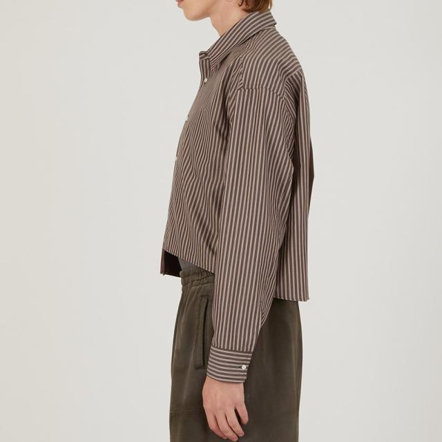 BASICKS ベイシックス Docking Short Shirt a-SH03 ドッキングシャツ ショートシャツ カジュアルシャツ レディース メンズ 長袖 ショート丈 シャツ アシンメトリー カジュアル ショート ブランド おしゃれ かわいい 可愛い ブラウン 茶色_6