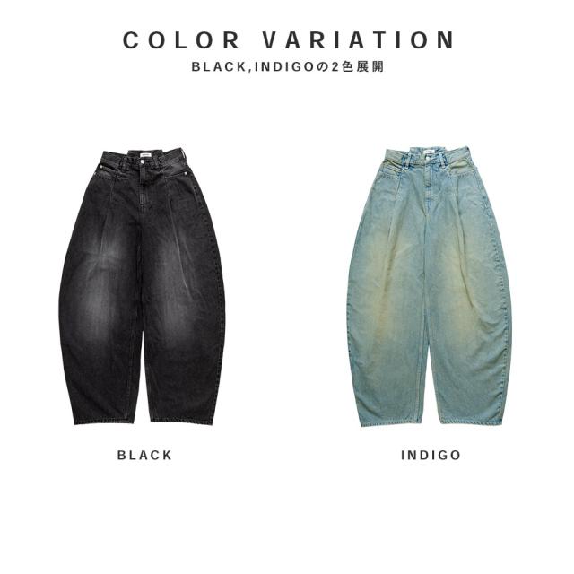 BASICKS ベイシックス Folding Denim Trousers a-HD04P ワイドパンツ ワイドデニム デニム レディース メンズ ワイド ブランド パンツ バレルパンツ バレルレッグ カーブパンツ ゆったり おしゃれ かわいい 可愛い カジュアル ブラック 黒 インディゴ_1