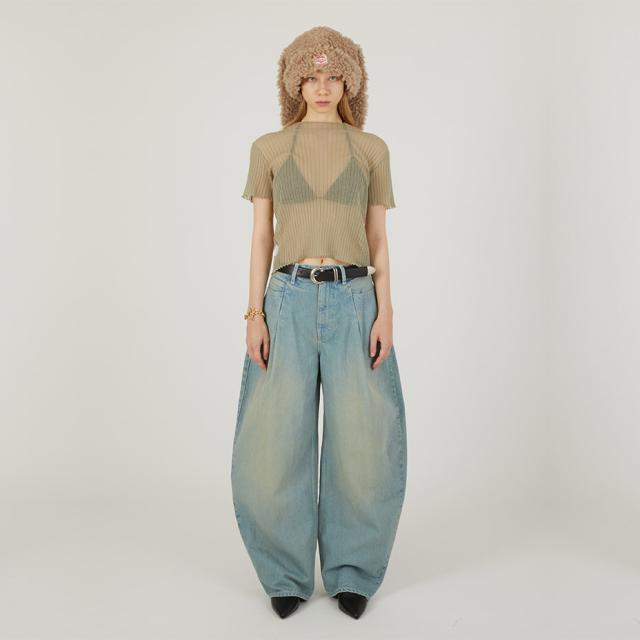 BASICKS ベイシックス Folding Denim Trousers a-HD04P ワイドパンツ ワイドデニム デニム レディース メンズ ワイド ブランド パンツ バレルパンツ バレルレッグ カーブパンツ ゆったり おしゃれ かわいい 可愛い カジュアル ブラック 黒 インディゴ_7