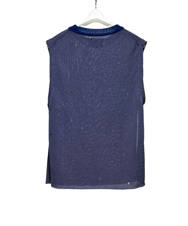 DIET BUTCHER 7G天竺 ダメージ編みベスト レンチキュラーバッジ