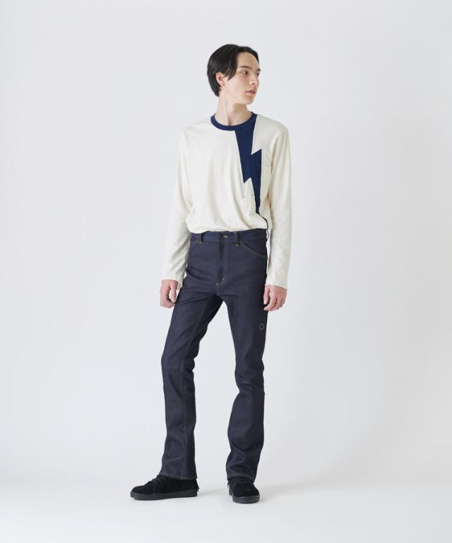 DIET BUTCHER デニムパンツ Flared skinny denim pants フレアシルエット ストレッチ スラックス 左右非対称 ロング丈 ボトム ボトムス 長ズボン ズボン ネイビー メンズ ダイエットブッチャー ブランド 冬 送料無料 DIET BUTCHER デニムパンツ Flared skinny denim pants フレア