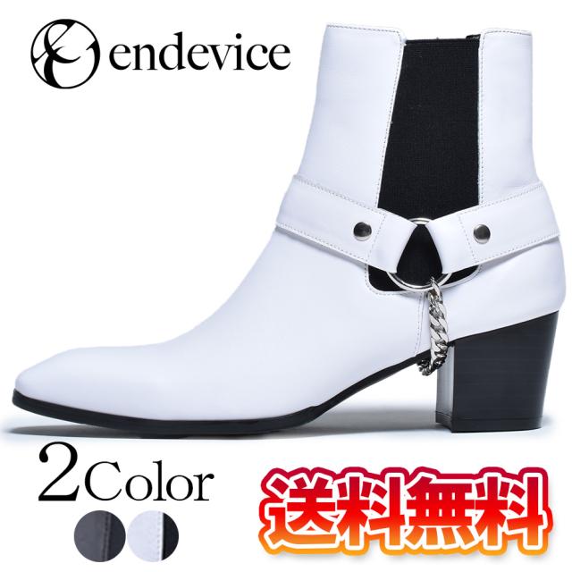 冬新作 新作 送料無料 ヒールブーツ サイドゴアブーツ メンズ 厚底ブーツ 黒 ブラック 白 ホワイト ブーツ ショートブーツ 革靴 厚底シューズ モード チェーン 地雷系 靴 シューズ ブランド endevice エンデヴァイス